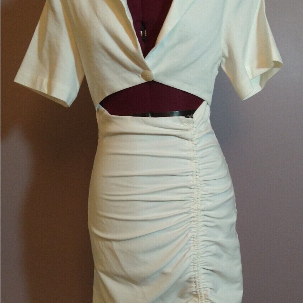 Zara Cream Ruched Mini Dress - Picture 8 of 13